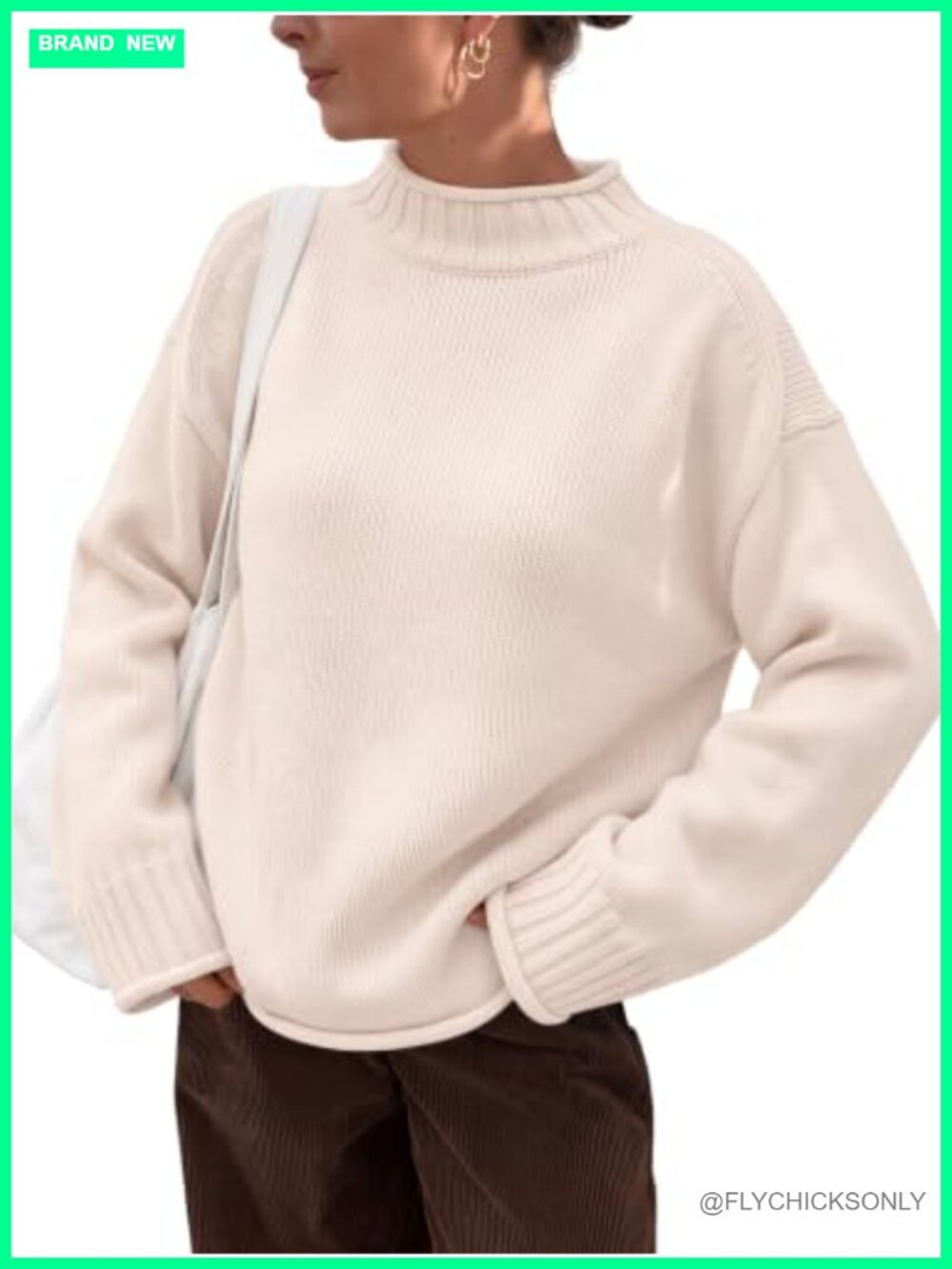 Oversized Mock Neck Knit Sweater Cotton Blend Pullover Fall